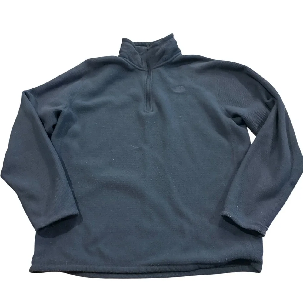 The North Face Mens XL 1/4 Zip Fleece Pullover Navy Blue Textured Grid Mid Layer